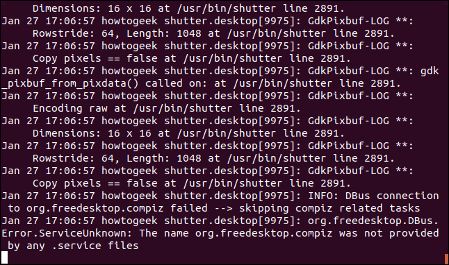 Output from sudo journalctl -f in a terminal window