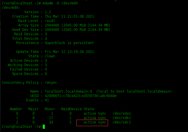 Centos8中配置RAID1磁盘阵列Centos8中配置RAID1磁盘阵列