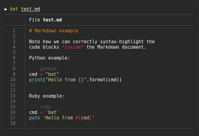 syntax highlighting example