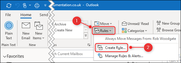 The "Create Rule" option in the ribbon menu.