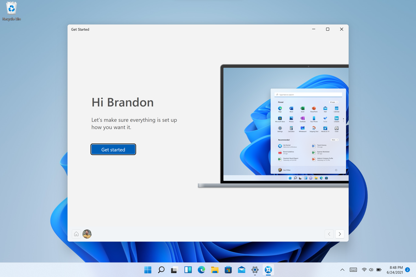 The new Get Started App will help you get started with a new PC.