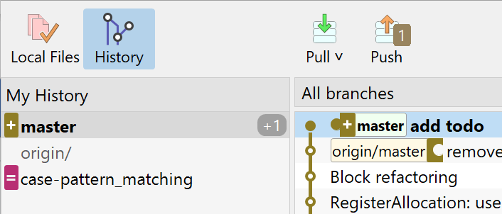 本地分支下方出现分叉的跟踪分支。