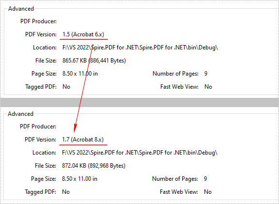 C#/VB.NET：更改 PDF 版本