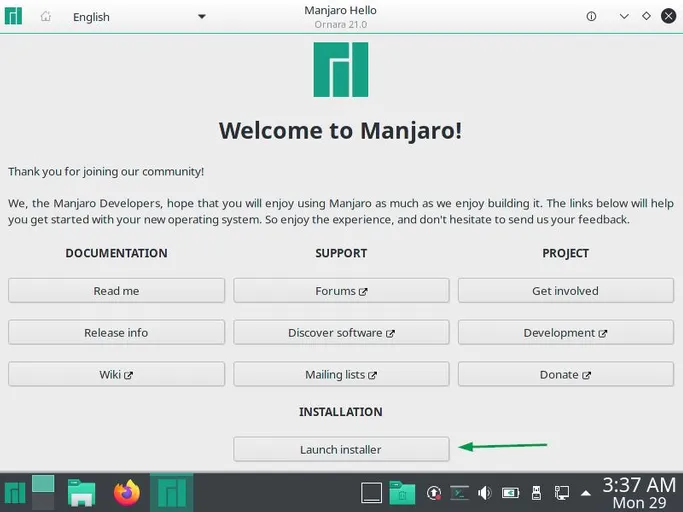 Launch-Installer-Manjaro21