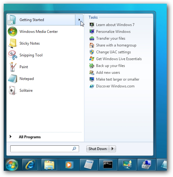 Windows 7 Start Menu Tasks