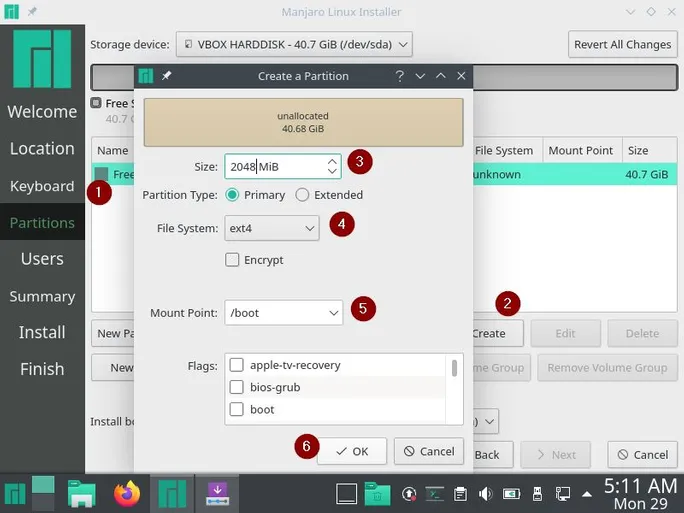 Create-Boot-Partition-Manjaro21-Installation