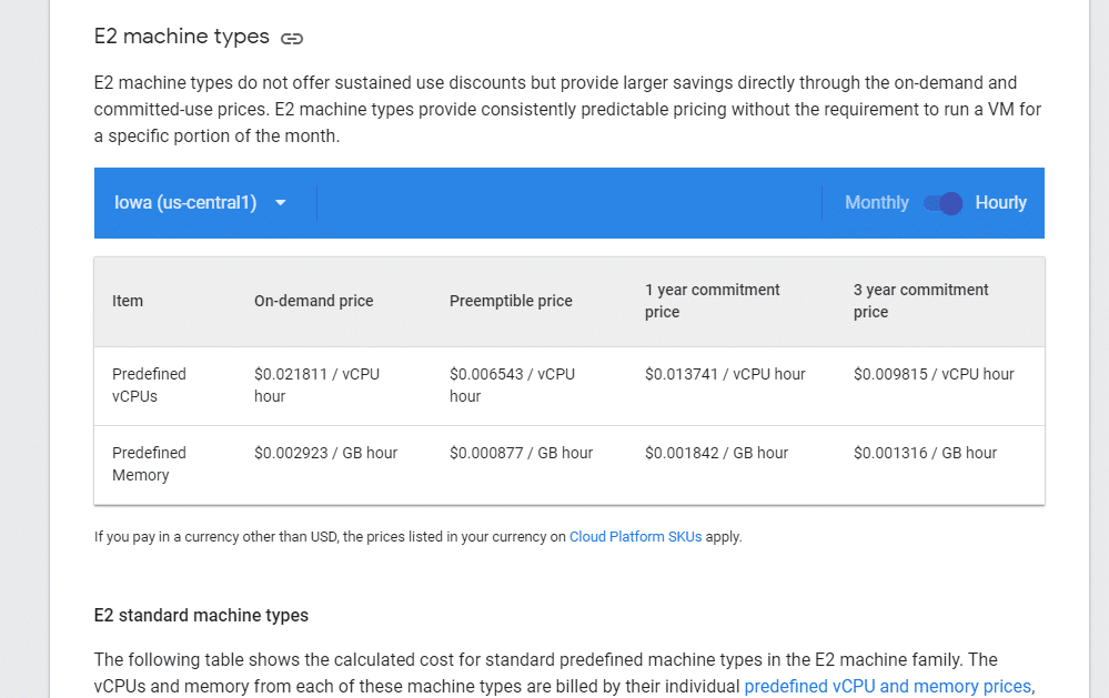 Google Cloud Engine 定价