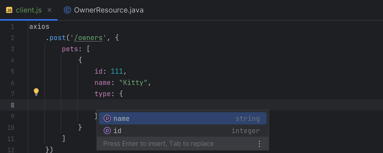 JavaScript での JSON 本文補完