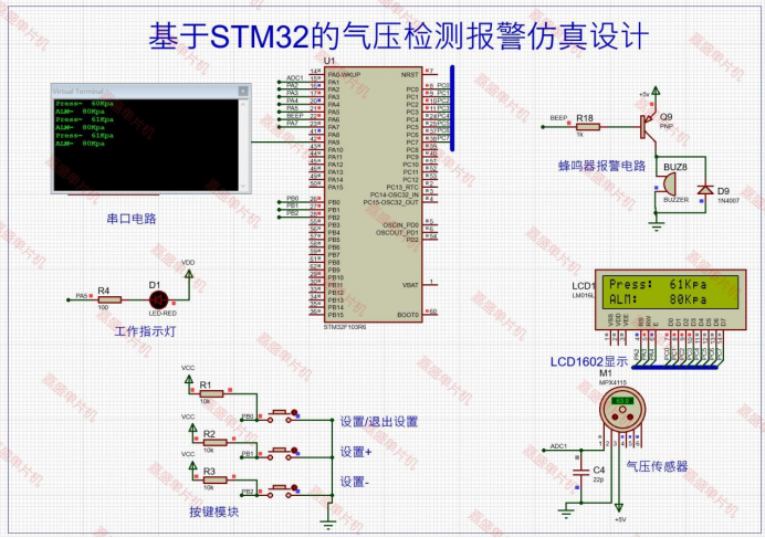 基于STM32的气压检测报警proteus仿真设计(仿真+程序+设计报告+讲解视频）