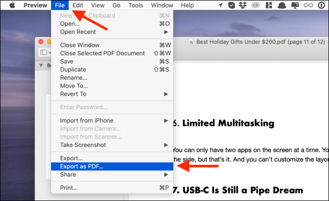 Click on the File button and then select Export as PDF