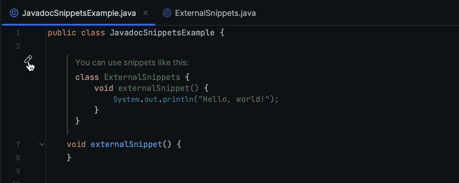 Improved support for @snippet tags in Javadoc comments