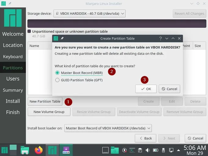Create-New-Partition-Table-Manjaro21-Installation