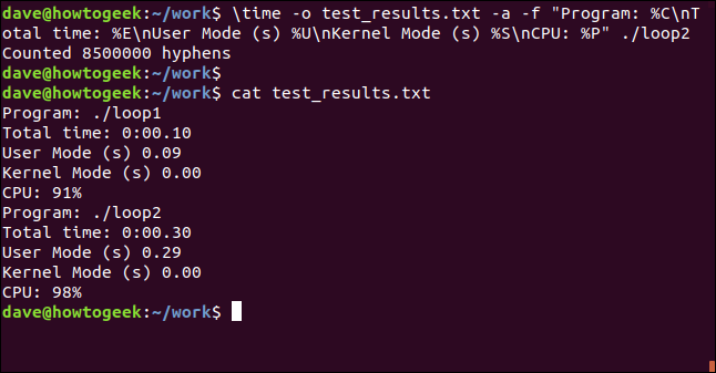 Output from format string for loop2 appended to file in a terminal window