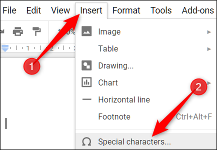 Click "Insert" and then click "Special Characters."