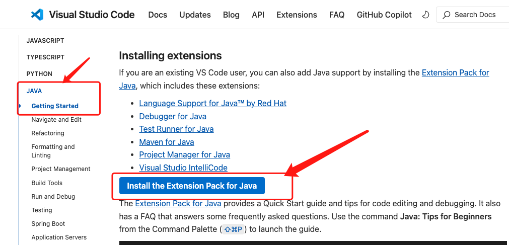 Install the Extension Pack for Java