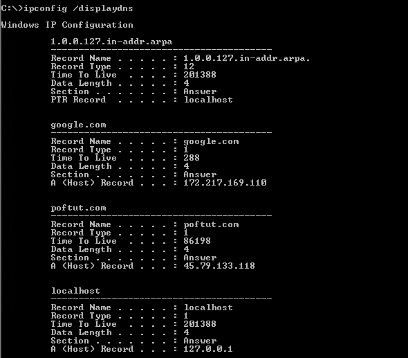 Print and List Current DNS Cache Entries