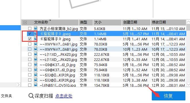 选择恢复文件