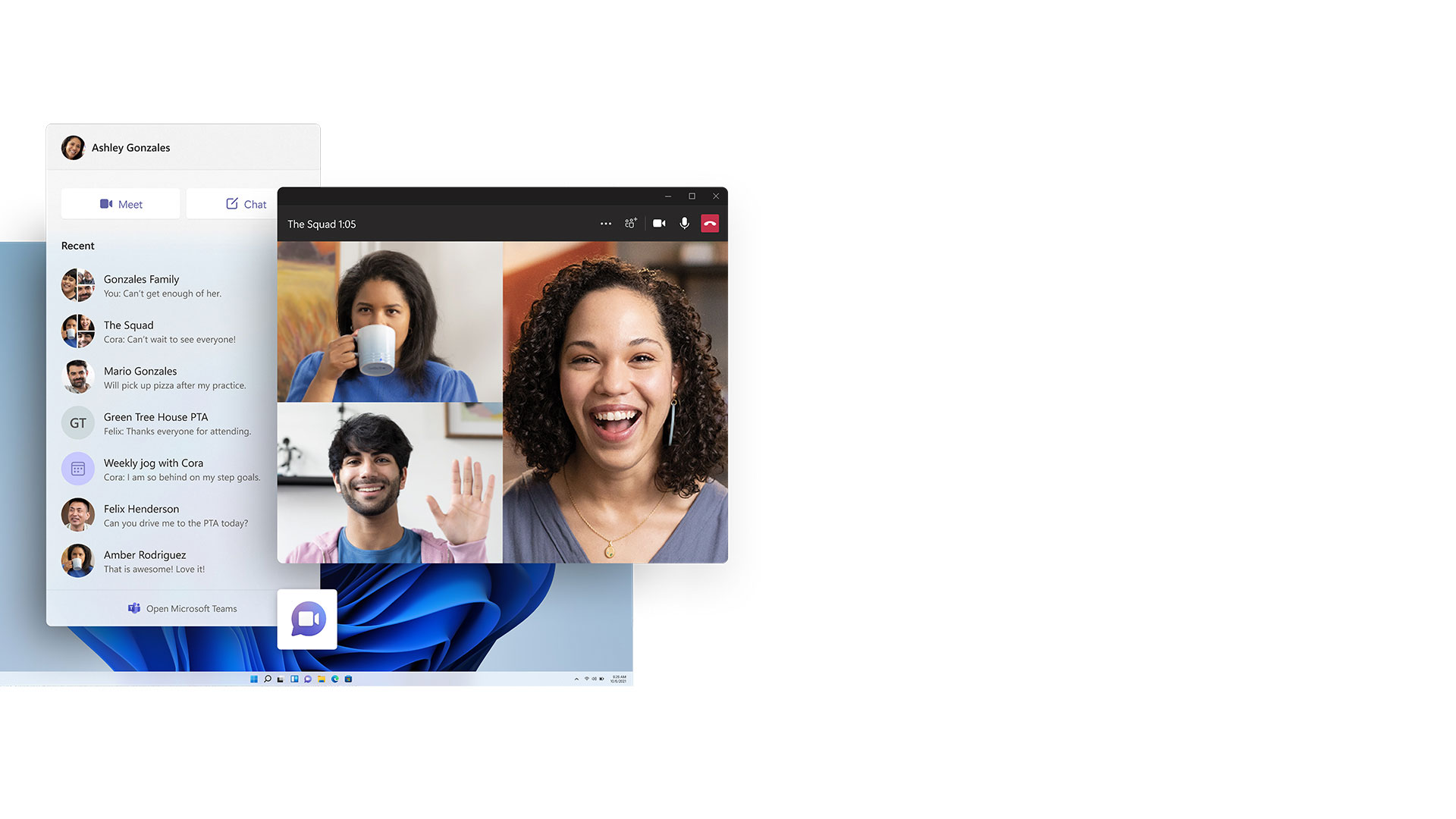 Windows 11 屏幕显示 Microsoft Teams 应用和任务栏图标