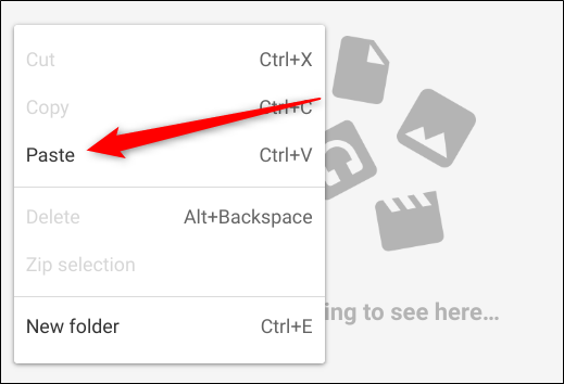 Navigate to a folder where you want to store these files on your Chromebook via the Files app, right-click, then click Paste from the context menu