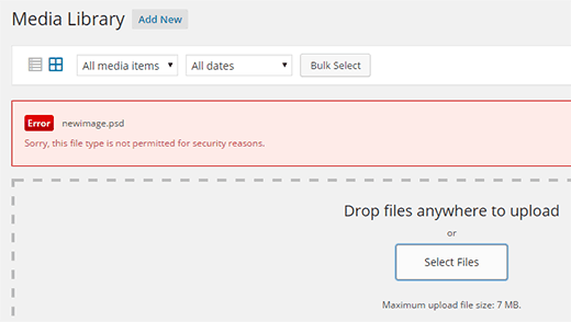 WordPress upload error: This file type not permitted for security reasons.