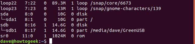 lsblk output with USB drive in a terminal window