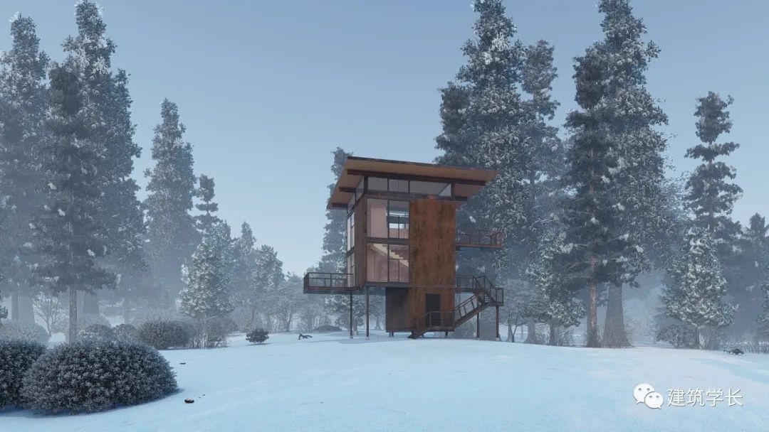 开源文件制图教室下雪傍晚的林中小屋学长教你用lumion渲染意境雪景附