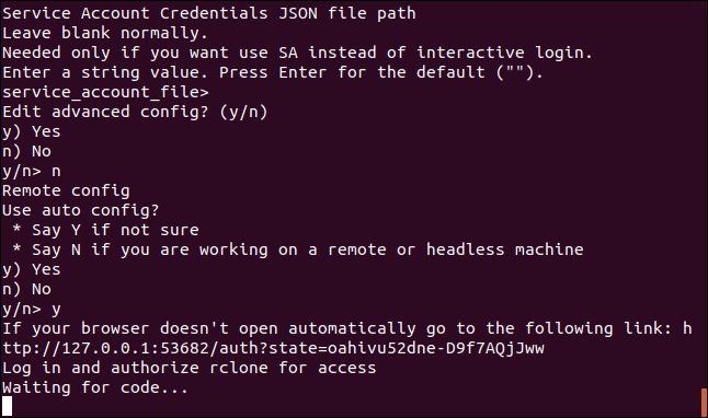 rclone about to launch a browser, in a terminal window