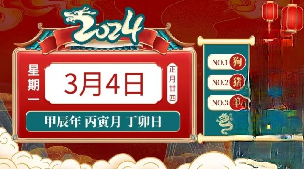 小运播报:2024年3月4日,星期一,农历正月廿四 (甲辰年丙寅月丁卯日)