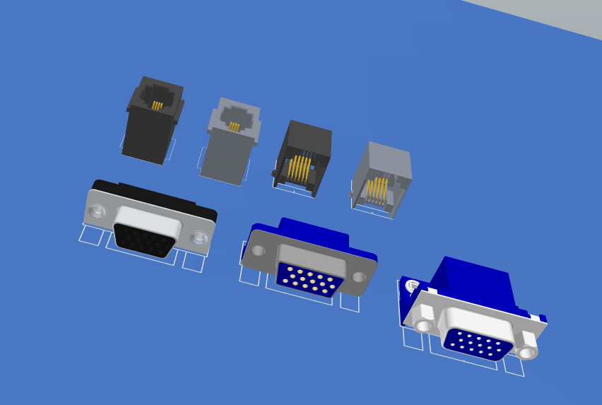 ad4层板设计实例文件ad封装vga视频座子rj11座子带3d