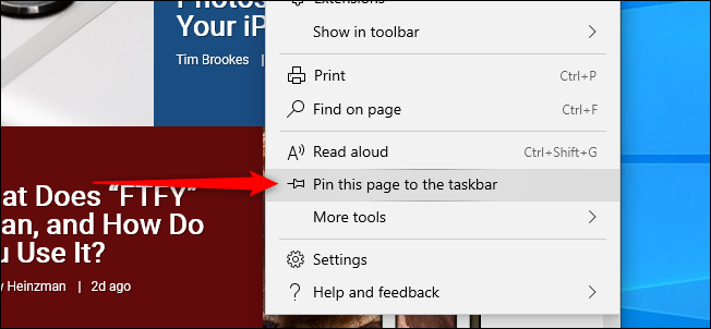 Pin This Page to the Taskbar in Edge