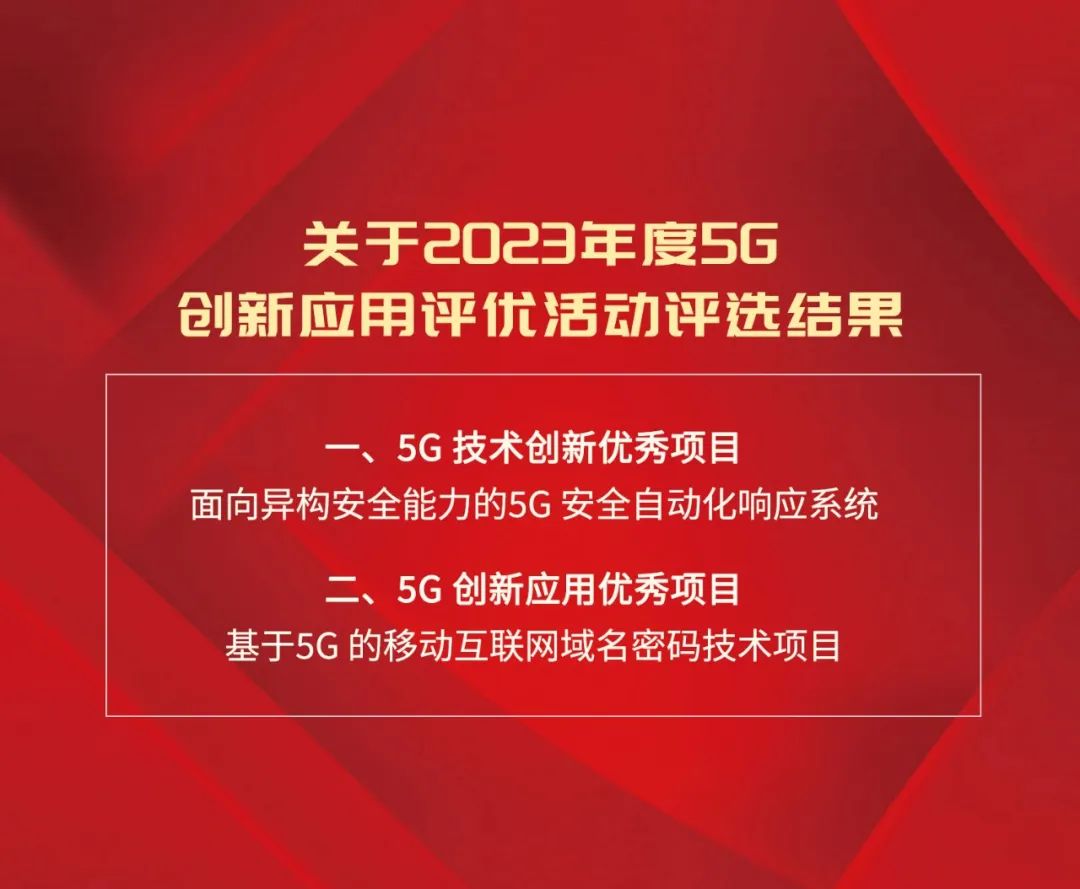 <span style='color:red;'>亚</span><span style='color:red;'>信</span><span style='color:red;'>安全</span>荣获<span style='color:red;'>2023</span>年度5G<span style='color:red;'>创新</span>应用评优活动两项大奖