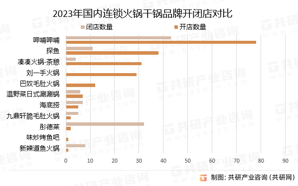 2023年国内连锁火锅干锅品牌开闭店对比