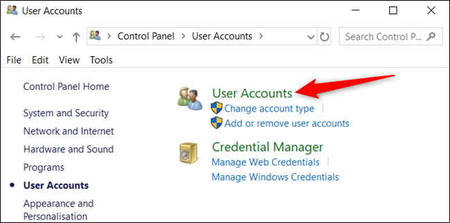 Click on "User Accounts" one more time.