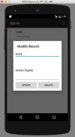 android sqlite example update