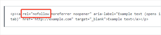 rel nofollow attribute to link