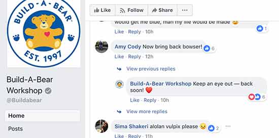Build user engagement by answering comments on your Facebook page