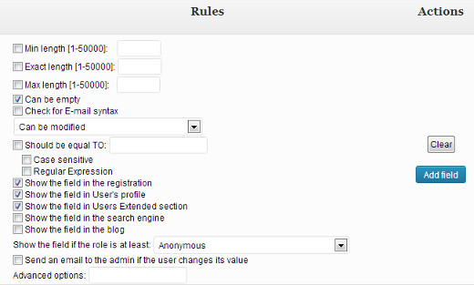 Configure rules for additional user profile registration field