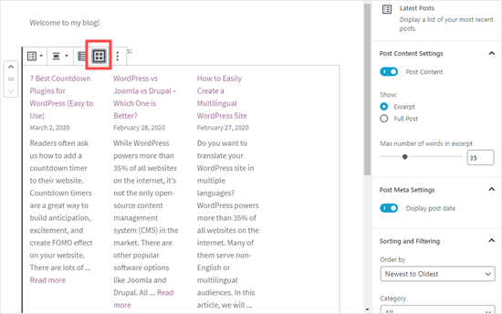 Setting the latest posts to display in a grid format