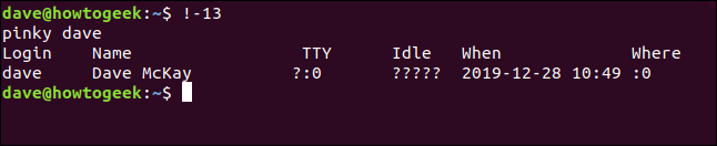 An "!-13" command in a terminal window.