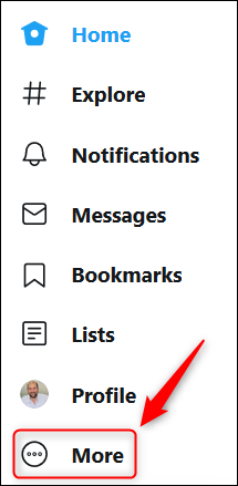 The Twitter menu with the More option highighted.