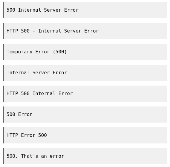 Different Expression Of Http 500 Status Code