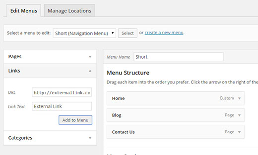 Adding a custom link in WordPress menus