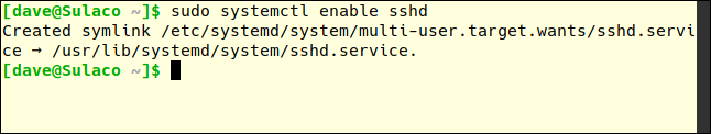 sudo systemctl enable sshd in a terminal window