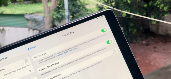 Find My iPad toggle in Settings on an iPad Pro.