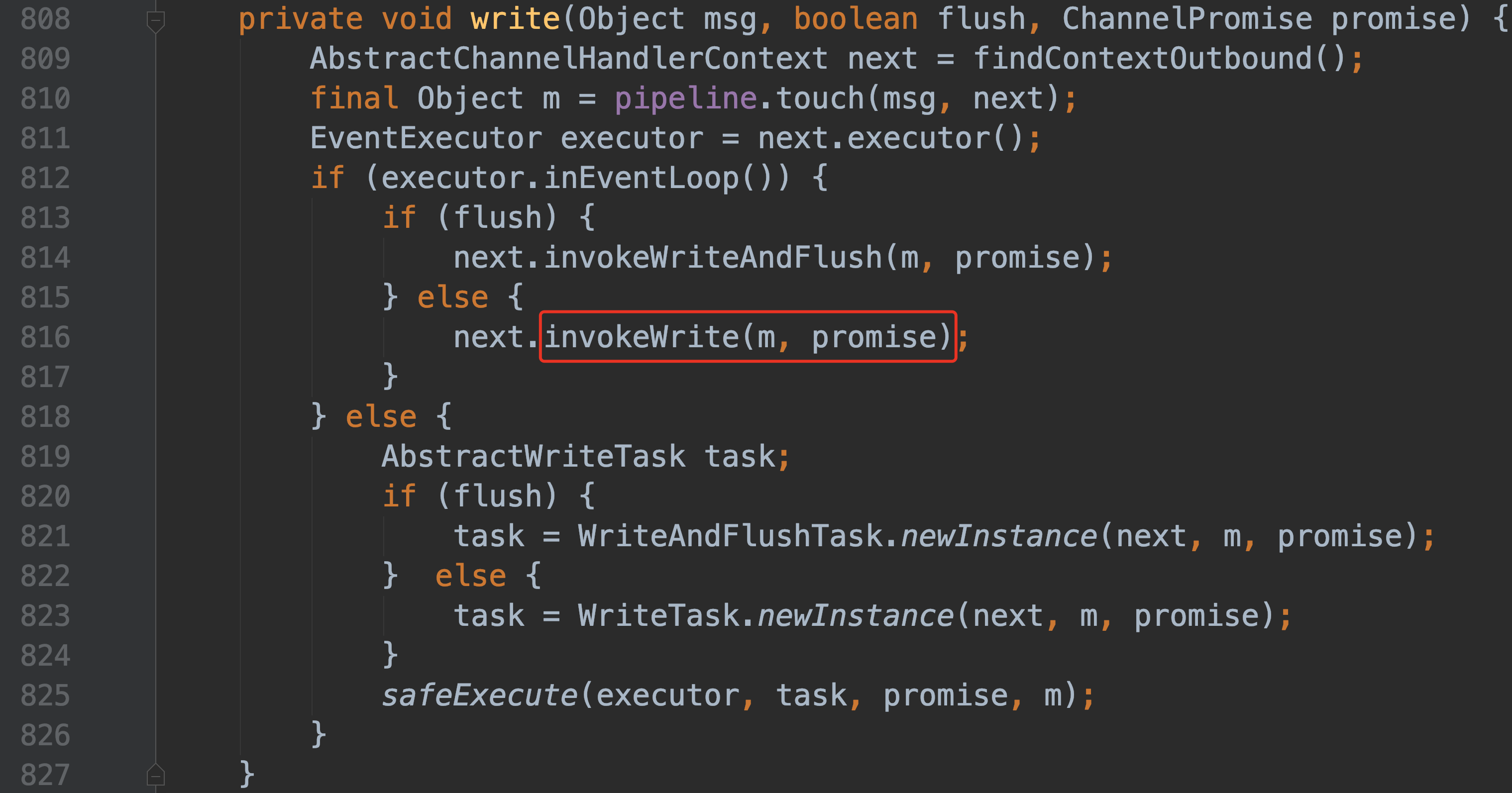 write(Object msg, boolean flush, ChannelPromise promise)