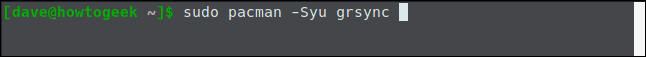 sudo pacman -Syu grsync in a terminal window