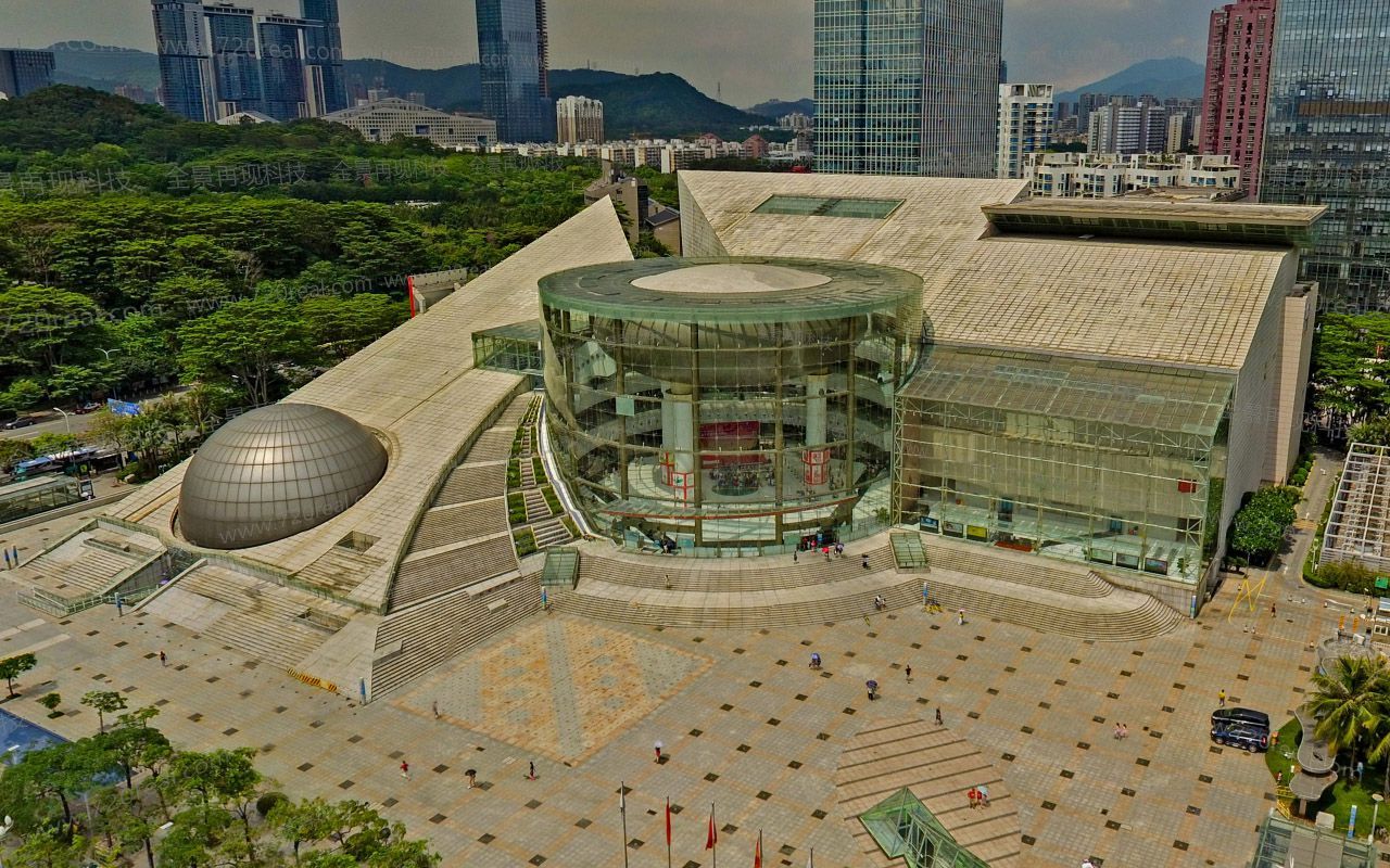 福田中心区文化馆航拍看楼体全景vr解读