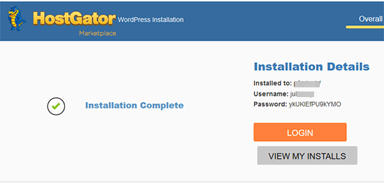 HostGator WordPress installation finished
