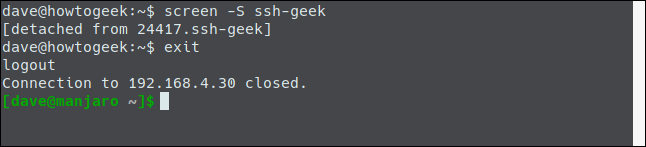 The "exit" command in a terminal window.