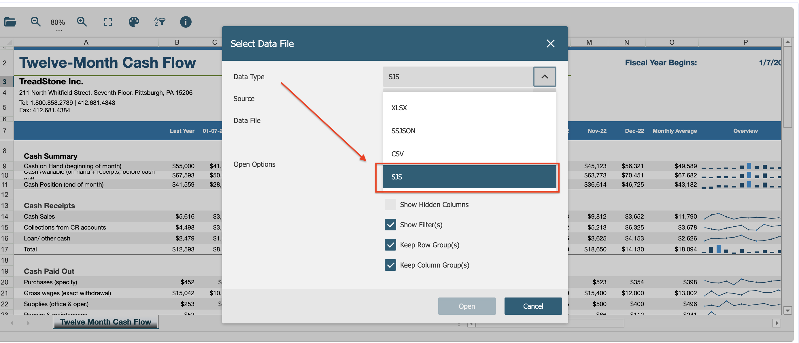 SpreadJS .sjs file opened through UI